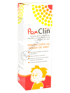 PoxClin solutie pentru calmarea efectelor cutanate asociate cu varsatul de vint