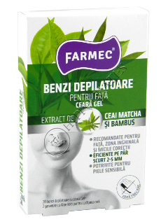 Farmec benzi depilatoare p/u fata ceai+bambus (20 benzi+2 servetele)